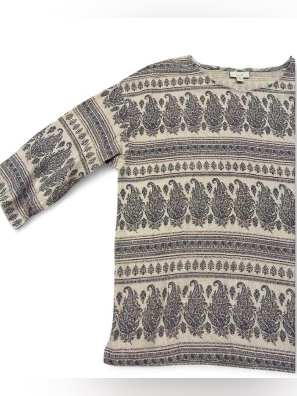 Pure Jill boho hemp and cotton blend paisley popover shirt blouse